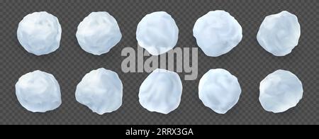 Schneebälle. Realistische Schneebälle, winterweißer Spritzer für weihnachtsspiele, Schneekampf im Frost. Einrichtung für die Weihnachtsfeiertage. Gefrorene Schneeflocken. Vektorgrafik Stock Vektor