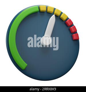 Tachometer im Cartoon-Stil isoliert auf weißem Hintergrund. 3D-Abbildung. Stockfoto