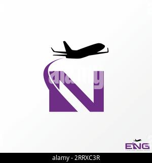 Logo Design Grafikkonzept kreatives abstraktes Premium-Vektorzeichen Vorbuchstaben N Schriftart mit fliegendem Flugzeug. Verwandte Monogrammtypographie Luftfahrt Stock Vektor