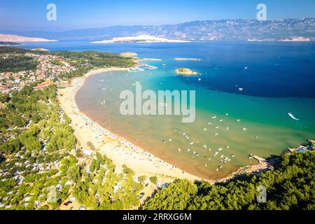 San Marino Strand in Lopar auf der Insel Rab aus der Vogelperspektive, Inselgruppe von Kroatien Stockfoto