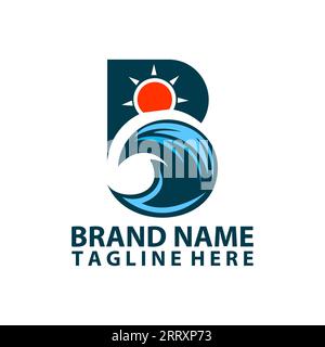 Design-Vektor mit B-Wave Ocean Sunrise Logo Stock Vektor