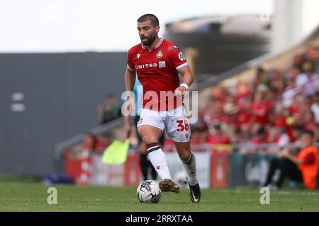 Wrexham, Großbritannien. September 2023. Elliot Lee von Wrexham in Aktion. EFL Skybet Football League Two Match, Wrexham gegen Doncaster Rovers bei STōK CAE Ras in Wrexham, Wales am Samstag, den 9. September 2023. Dieses Bild darf nur zu redaktionellen Zwecken verwendet werden. Nur redaktionelle Verwendung, .PIC von Chris Stading/ Credit: Andrew Orchard Sports Photography/Alamy Live News Stockfoto