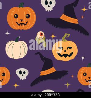 Für Halloween sind niedliche Figuren in flacher Form zu sehen. Stock Vektor