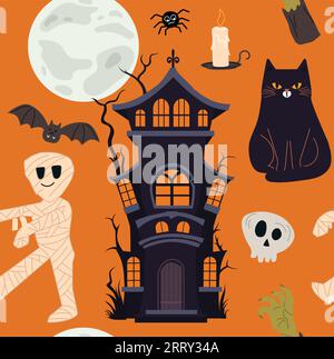 Nahtlose, niedliche Charaktere für Halloween. Stock Vektor