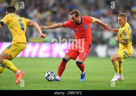 Breslau, Polen. September 2023. Harry Kane während des Qualifikationsspiels zur UEFA EURO 2024 zwischen der Ukraine und England im Stadion Wroclaw am 9. September 2023 in Wroclaw, Polen. (Foto: PressFocus/SIPA USA) Credit: SIPA USA/Alamy Live News Stockfoto