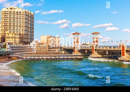 Stanley Bridge an der Promenade von Alexandria, exklusive Aussicht, Ägypten Stockfoto