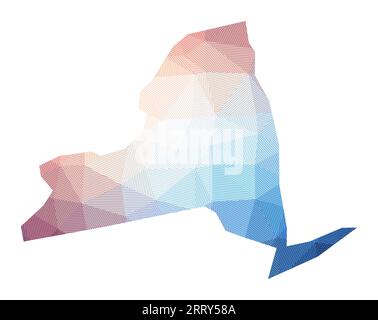 Karte von New York. Abbildung des US-Bundesstaates mit niedrigem Poly. Geometrisches Design mit Streifen. Technologie, Internet, Netzwerkkonzept. Vektorabbildung. Stock Vektor