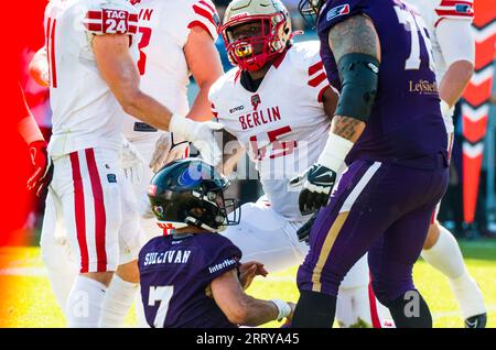 Frankfurt, Deutschland. September 2023. ELF/Playoff Game : Berlin Thunder in Frankfurt Galaxy am 09. September 2023, in der PSD Bank Arena, Frankfurt am Main, Deutschland, DE # 45 Kyle Kitchens/Berlin Thunder Credit: Frank Baumert/Alamy Live News Stockfoto