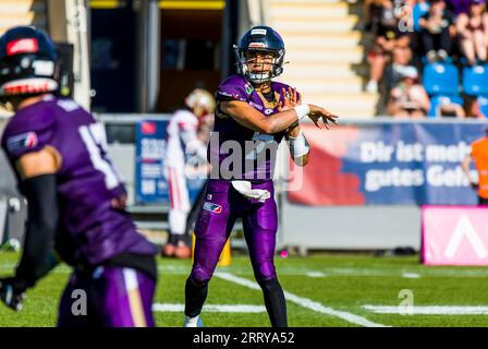 Frankfurt, Deutschland. September 2023. ELF/Playoff Game : Berlin Thunder in Frankfurt Galaxy am 09. September 2023, in der PSD Bank Arena, Frankfurt am Main, Frankfurt Galaxy/ QB # 7 Jakeb Sullivan Credit: Frank Baumert/Alamy Live News Stockfoto