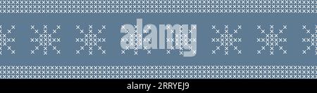Kreuzstich oder Stricken nahtloser Rand mit Schneeflocken oder Sternen, Vektorillustration Stock Vektor