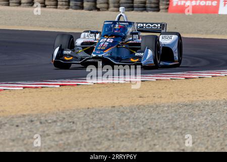 Monterey, KALIFORNIEN, USA. September 2023. COLTON HERTA (26) aus Valencia, Kalifornien, reist während einer Trainingseinheit für den Firestone Grand Prix von Monterey auf dem WeatherTech Raceway Laguna Seca in Monterey, KALIFORNIEN, durch die Kurven. (Bild: © Riley S Bridges Grindstone Media/ASP) NUR REDAKTIONELLE VERWENDUNG! Nicht für kommerzielle ZWECKE! Stockfoto