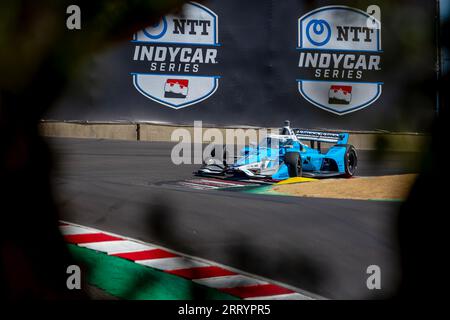 Monterey, KALIFORNIEN, USA. September 2023. Der INDYCAR-Fahrer DEVLIN DeFRANCESCO (29) aus Toronto, Kanada, reist während einer Trainingseinheit für den Firestone Grand Prix von Monterey auf dem WeatherTech Raceway Laguna Seca in Monterey, KALIFORNIEN, durch die Kurven. (Bild: © Kenneth L Weisenberger Grindston/ASP) NUR REDAKTIONELLE VERWENDUNG! Nicht für kommerzielle ZWECKE! Stockfoto