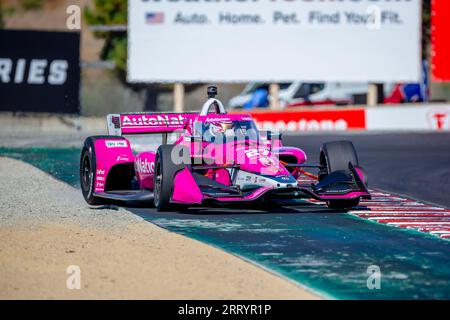 Monterey, KALIFORNIEN, USA. September 2023. Der INDYCAR-Fahrer KYLE KIRKWOOD (27) aus Jupiter, Florida, reist während einer Trainingseinheit für den Firestone Grand Prix von Monterey auf dem WeatherTech Raceway Laguna Seca in Monterey, KALIFORNIEN, durch die Kurven. (Bild: © Kenneth L Weisenberger Grindston/ASP) NUR REDAKTIONELLE VERWENDUNG! Nicht für kommerzielle ZWECKE! Stockfoto