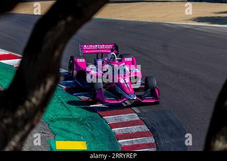 Monterey, KALIFORNIEN, USA. September 2023. Der INDYCAR-Fahrer KYLE KIRKWOOD (27) aus Jupiter, Florida, reist während einer Trainingseinheit für den Firestone Grand Prix von Monterey auf dem WeatherTech Raceway Laguna Seca in Monterey, KALIFORNIEN, durch die Kurven. (Bild: © Riley S Bridges Grindstone Media/ASP) NUR REDAKTIONELLE VERWENDUNG! Nicht für kommerzielle ZWECKE! Stockfoto