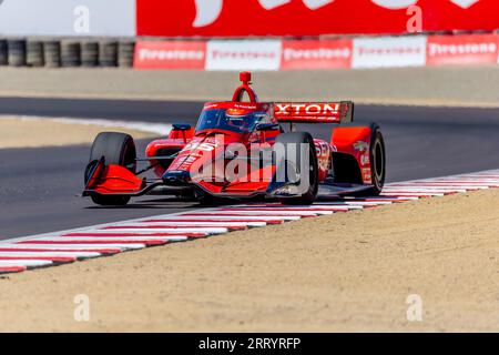 Monterey, KALIFORNIEN, USA. September 2023. Der INDYCAR-Fahrer BENJAMIN PEDERSEN (R) (55) aus Kopenhagen, Dänemark, reist durch die Kurven während eines Trainings für den Firestone Grand Prix von Monterey auf dem WeatherTech Raceway Laguna Seca in Monterey, KALIFORNIEN. (Bild: © Riley S Bridges Grindstone Media/ASP) NUR REDAKTIONELLE VERWENDUNG! Nicht für kommerzielle ZWECKE! Stockfoto