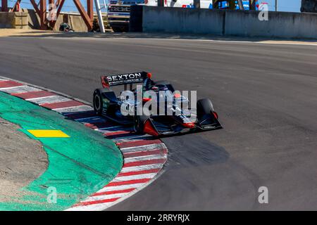 Monterey, KALIFORNIEN, USA. September 2023. Der INDYCAR-Fahrer SANTINO FERRUCCI (14) aus Woodbury, Connecticut, reist während einer Trainingseinheit für den Firestone Grand Prix von Monterey auf dem WeatherTech Raceway Laguna Seca in Monterey, KALIFORNIEN, durch die Kurven. (Bild: © Riley S Bridges Grindstone Media/ASP) NUR REDAKTIONELLE VERWENDUNG! Nicht für kommerzielle ZWECKE! Stockfoto
