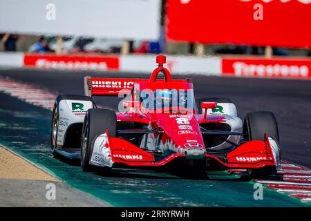 Monterey, KALIFORNIEN, USA. September 2023. Der INDYCAR-Fahrer MARCUS ERICSSON (8) aus Kumla, Schweden, reist während einer Übungseinheit für den Firestone Grand Prix von Monterey auf dem WeatherTech Raceway Laguna Seca in Monterey, KALIFORNIEN, durch die Kurven. (Bild: © Kenneth L Weisenberger Grindston/ASP) NUR REDAKTIONELLE VERWENDUNG! Nicht für kommerzielle ZWECKE! Stockfoto