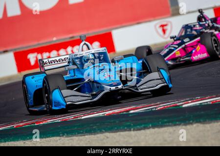 Monterey, KALIFORNIEN, USA. September 2023. Der INDYCAR-Fahrer DEVLIN DeFRANCESCO (29) aus Toronto, Kanada, reist während einer Trainingseinheit für den Firestone Grand Prix von Monterey auf dem WeatherTech Raceway Laguna Seca in Monterey, KALIFORNIEN, durch die Kurven. (Bild: © Kenneth L Weisenberger Grindston/ASP) NUR REDAKTIONELLE VERWENDUNG! Nicht für kommerzielle ZWECKE! Stockfoto