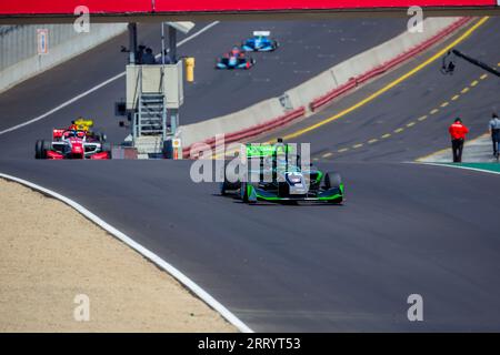 Monterey, KALIFORNIEN, USA. September 2023. INDYCAR NXT des Fahrers der Firestone-Serie, VICTOR FRANZONNI (75) aus Sao Paulo, Brasilien, fährt während des Firestone Grand Prix von Monterey auf dem WeatherTech Raceway Laguna Seca in Monterey, KALIFORNIEN, durch die Kurven. (Bild: © Kenneth L Weisenberger Grindston/ASP) NUR REDAKTIONELLE VERWENDUNG! Nicht für kommerzielle ZWECKE! Stockfoto