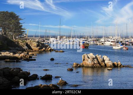 9. März 2023 - Monterey Bay, CA, USA: Ein wunderschöner Blick auf den Yachthafen von Monterety Bay Stockfoto