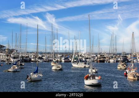 9. März 2023 - Monterey Bay, CA, USA: Ein wunderschöner Blick auf den Yachthafen von Monterety Bay Stockfoto