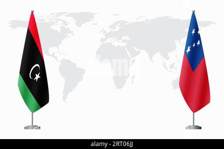 Libyen und Samoa Flaggen für offizielles Treffen vor dem Hintergrund der Weltkarte. Stock Vektor