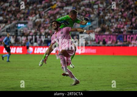 Leonardo Campana, der um den Ball kämpft.Florida, USA, 9. September 2023, Inter Miami CF gegen Sporting Kansas City City, MLS, Ergebnis: Inter Miami 3 Sporting KC 2. Quelle: CHRIS ARJOON/Alamy Live News Stockfoto