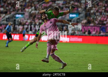 Leonardo Campana, der um den Ball kämpft.Florida, USA, 9. September 2023, Inter Miami CF gegen Sporting Kansas City City, MLS, Ergebnis: Inter Miami 3 Sporting KC 2. Quelle: CHRIS ARJOON/Alamy Live News Stockfoto