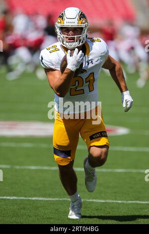 9. September 2023: Gavin Garcia #21 Golden Flashs Running Back kommt mit dem Ball auf das Feld. Arkansas besiegte Kent St. 28-6 in Fayetteville, AR. Richey Miller/CSM (Bild: © Richey Miller/Cal Sport Media) Stockfoto