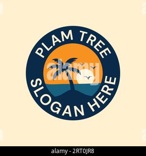 Logo-Vorlage für Palmenmotiv bei Sonnenuntergang Stock Vektor