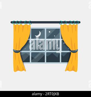 Fenstervorhänge Nachtschwärmer Mond Sterne Zuhause Schlaf Rest Thema Hintergrund Stock Vektor