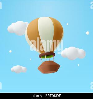 3D-Heißluftballon am Himmel mit Wolken. Abenteuerbanner im minimalistischen Stil. Reise und Reise einfach. 3D-Vektorillustration. Vektorillustration Stock Vektor