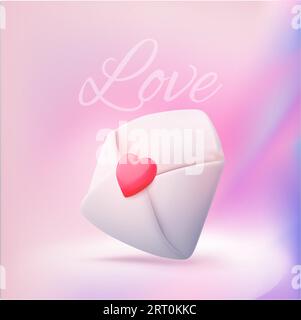 3D-Liebesbrief, Umschlag mit Herzständer, isoliert auf Hintergrund. Valentinstag und Paar Bannerschablone. Hochzeitseinladungssymbol.3d Vektorillustration. Vektorillustration Stock Vektor