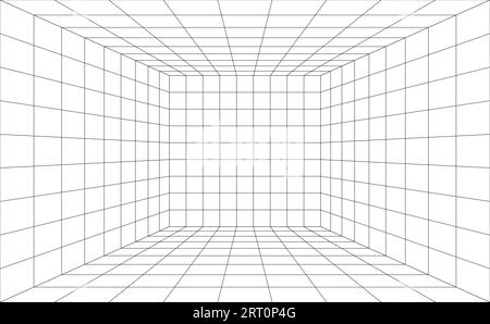 Gitterlinien leeren Raum 3D-Drahtmodell futuristischer Hintergrund Stock Vektor