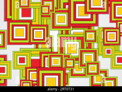 Grüne, gelbe und rote abstrakte Quadrate. Moderner, geometrischer und moderner Hightech-Hintergrund. Vektordesignvorlage Stock Vektor