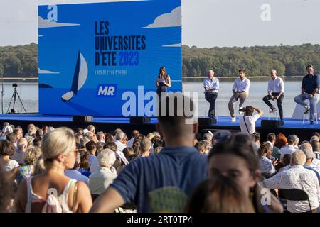 Froidchapelle, Belgien. September 2023. Das Bild zeigt die Sommeruniversität und den Mitgliederkongress der französischsprachigen liberalen Partei MR. (Mouvement Reformateur) am Lacs de l'Eau d'Heure in Froidchapelle, Samstag, 09. September 2023. BELGA PHOTO NICOLAS MAETERLINCK Credit: Belga News Agency/Alamy Live News Stockfoto