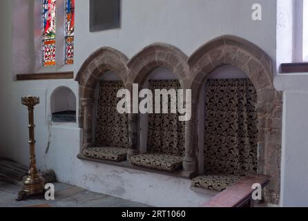 Sedilia in St. Botolph's Church, Sibson, Leicestershire, England, Großbritannien Stockfoto