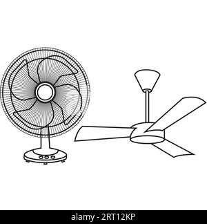 Tischventilator Handventilator in flacher Ausführung. Moderne elektrische Lüfter verschiedene Arten Farben setzen realistische Vektorillustration Stock Vektor