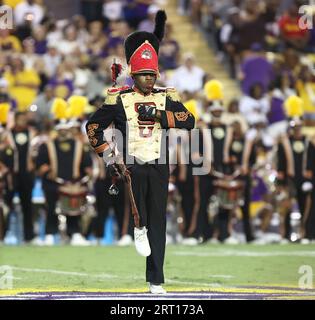 Baton Rouge, USA. September 2023. Die Grambling State Tigers Marching Band spielt während der Halbzeit eines College-Fußballspiels im Tiger Stadium in Baton Rouge, Louisiana, am Samstag, den 9. September 2023. (Foto: Peter G. Forest/SIPA USA) Credit: SIPA USA/Alamy Live News Stockfoto