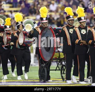 Baton Rouge, USA. September 2023. Die Grambling State Tigers Marching Band spielt während der Halbzeit eines College-Fußballspiels im Tiger Stadium in Baton Rouge, Louisiana, am Samstag, den 9. September 2023. (Foto: Peter G. Forest/SIPA USA) Credit: SIPA USA/Alamy Live News Stockfoto