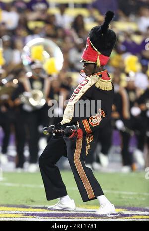 Baton Rouge, USA. September 2023. Die Grambling State Tigers Marching Band spielt während der Halbzeit eines College-Fußballspiels im Tiger Stadium in Baton Rouge, Louisiana, am Samstag, den 9. September 2023. (Foto: Peter G. Forest/SIPA USA) Credit: SIPA USA/Alamy Live News Stockfoto