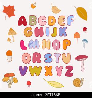 Handgezeichnete Buchstaben im Doodle-Stil, Herbstalphabet. Stock Vektor