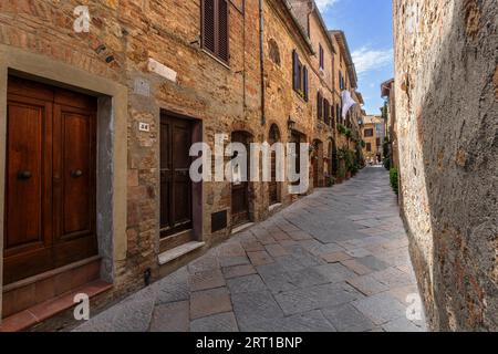 Straße in der Altstadt von Pienza in Val d Orcia, Toskana, Italien, Europa Stockfoto