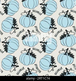 Blaues Kürbismuster, handgezeichnetes Doodle. Karneval und Thankgiving. . Vektorillustration Stock Vektor
