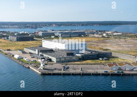 Kopenhagen, Dänemark, 21. August 2021: Luftaufnahme des UNICEF-Hauptquartiers für Versorgung und Logistik Stockfoto