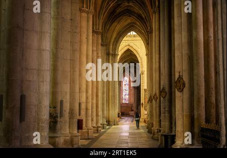 Tours, Frankreich, Europa - 4. September 2023: Großer Blick auf die religiöse Kathedrale Saint Gatien in Tours, mit hohen Säulen im mittelalterlichen Stil Stockfoto