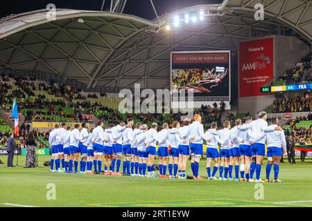 MELBOURNE, AUSTRALIEN, 13. JULI 2021: Nationale Hymnen vor dem internationalen Testspiel zwischen den Australian Wallabies und Frankreich im AAMI Park On Stockfoto