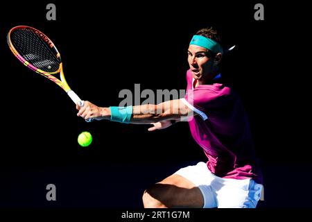 MELBOURNE, AUSTRALIEN, JANUAR 25: Rafael Nadal aus Spanien besiegt Denis Shapovalov aus Kanada am 9. Tag der Australian Open 2022 im Melbourne Park am Stockfoto