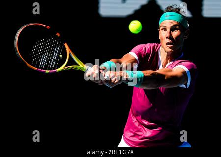 MELBOURNE, AUSTRALIEN, JANUAR 25: Rafael Nadal aus Spanien besiegt Denis Shapovalov aus Kanada am 9. Tag der Australian Open 2022 im Melbourne Park am Stockfoto