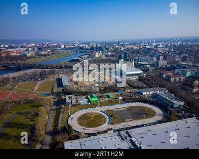 Eisbahn, Sportanlagen, Ballsportarena und Baustelle des Heinz Steyer Stadions in Dresden. Das soll in ein umgewandelt werden Stockfoto